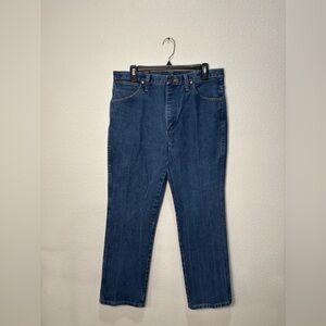 Vtg 90s Mens Wranglers Straight Leg Medium Wash Cowboy Cut Jeans Sz34 fits 32x29